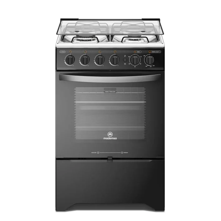 Cocina a Gas 4 Platos Mademsa con LimpiaFácil y Timer M 775 BT Negra