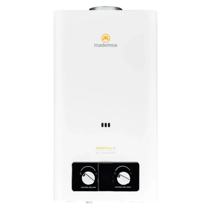 Calefont Gas Licuado Mademsa 10 Litros Tiro Natural Ionizado Essential 10 Eco GL Blanco